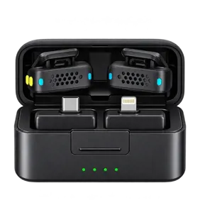 میکروفون یقه‌ای بی‌سیم دو نفره Porodo Orion مدل PDLAMPHF75BK با گیرنده USB-C و Lightning