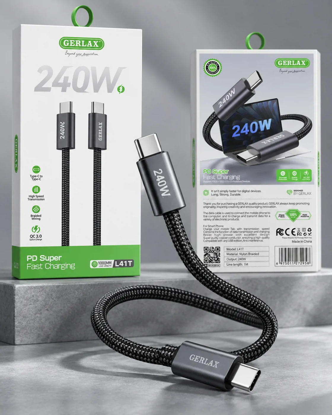 کیبل چارج 240 وات مدل L41T تصویر 3