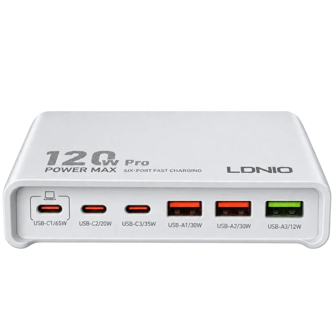 شارژر رومیزی ۶ پورت LDNIO Q605EU با توان مجموع ۱۲۰ وات تصویر 4
