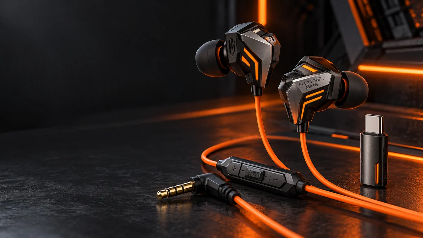 گوشکی گیمینگ PLEXTONE M416 با مبدل USB-C تصویر 2