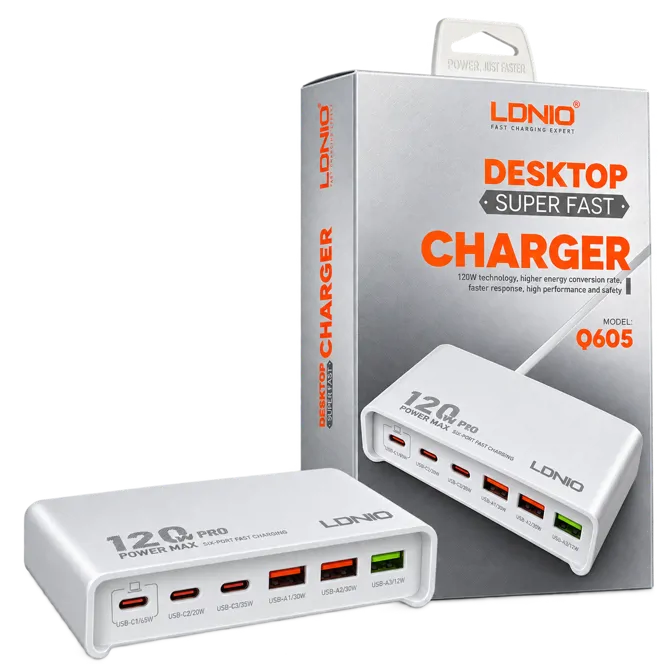 شارژر رومیزی ۶ پورت LDNIO Q605EU با توان مجموع ۱۲۰ وات تصویر 2
